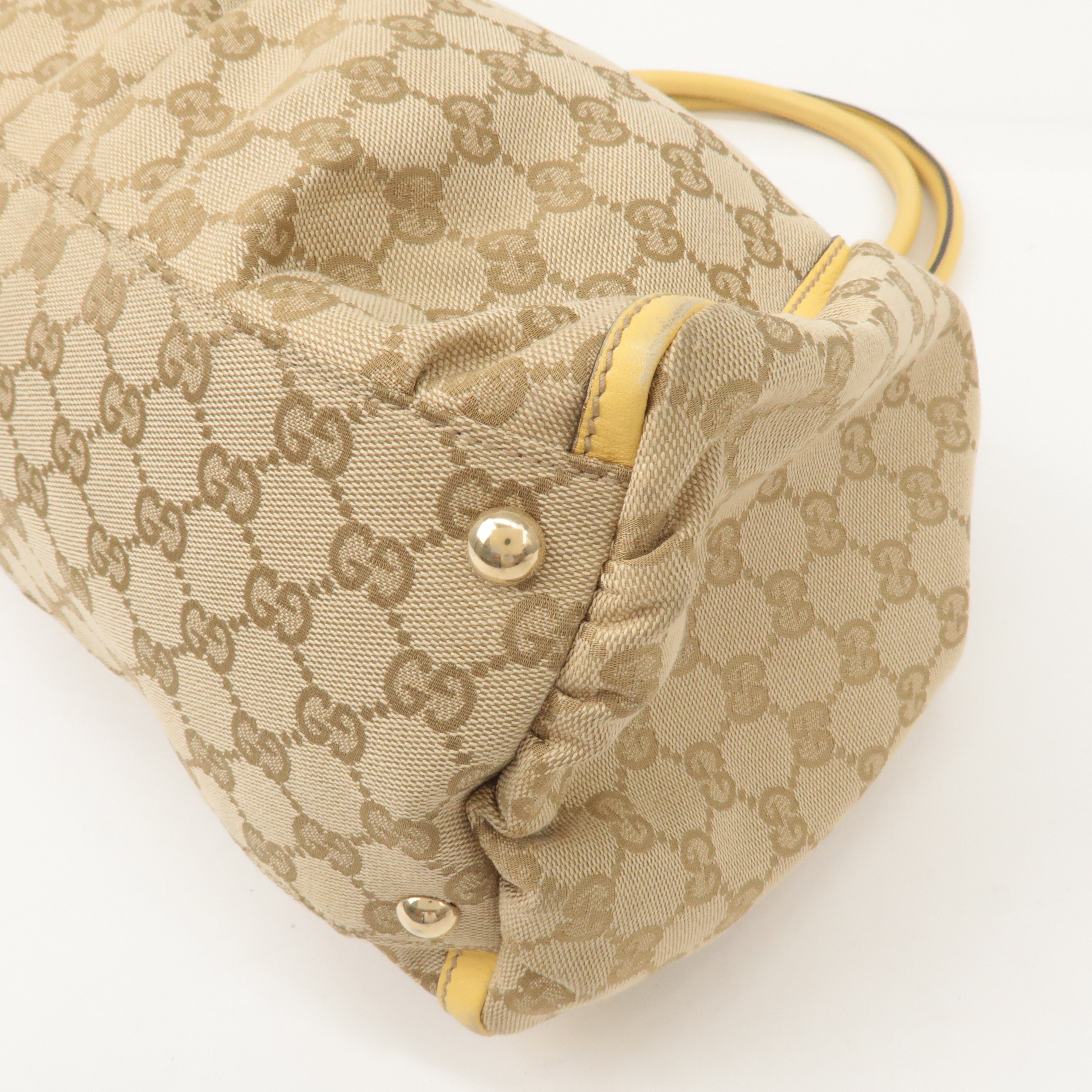 GUCCI Abbey GG Canvas Leather Shoulder Bag Beige Yellow 189835