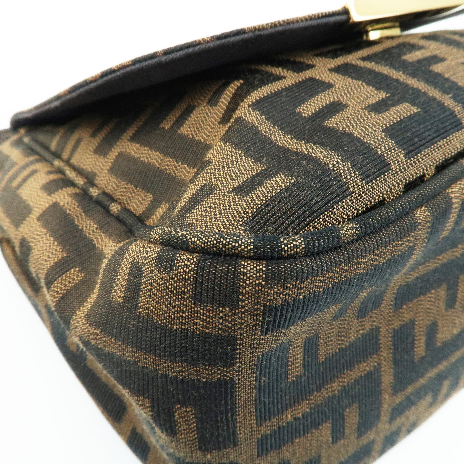 FENDI Zucca Canvas Leather Shoulder Bag Brown Black 8BT214
