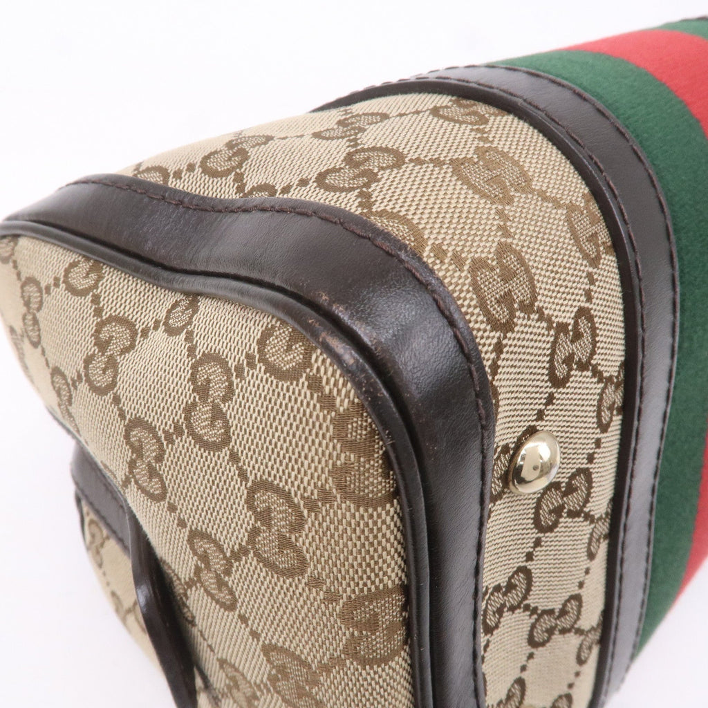 GUCCI Sherry GG Canvas Leather Boston Bag Beige Brown 269876