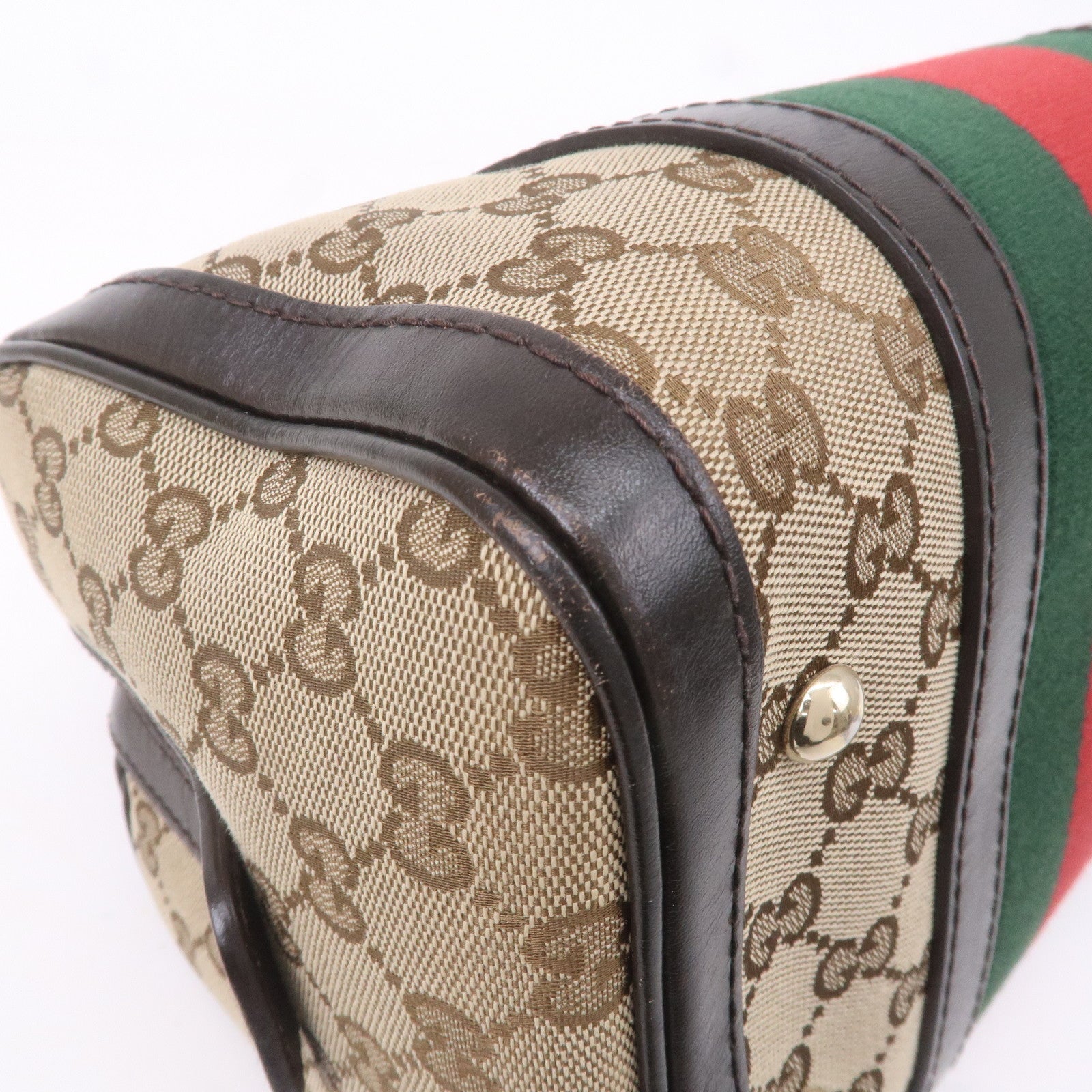 GUCCI Sherry GG Canvas Leather Boston Bag Beige Brown 269876