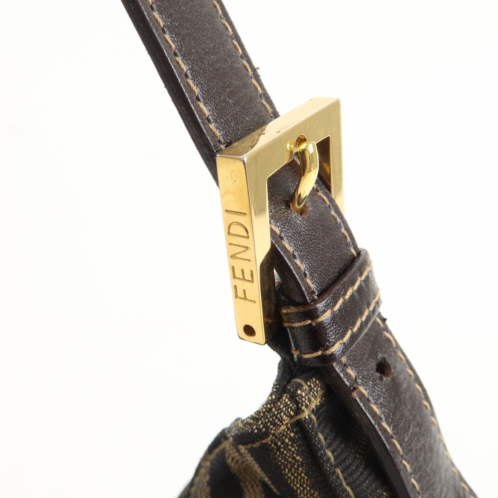 FENDI Zucca Canvas Leather Shoulder Bag Brown Black 26569