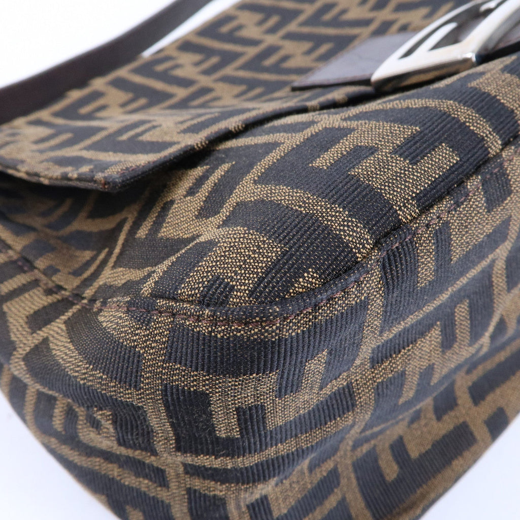 FENDI Zucca Mamma Baguette Canvas Leather Shoulder Bag 26325