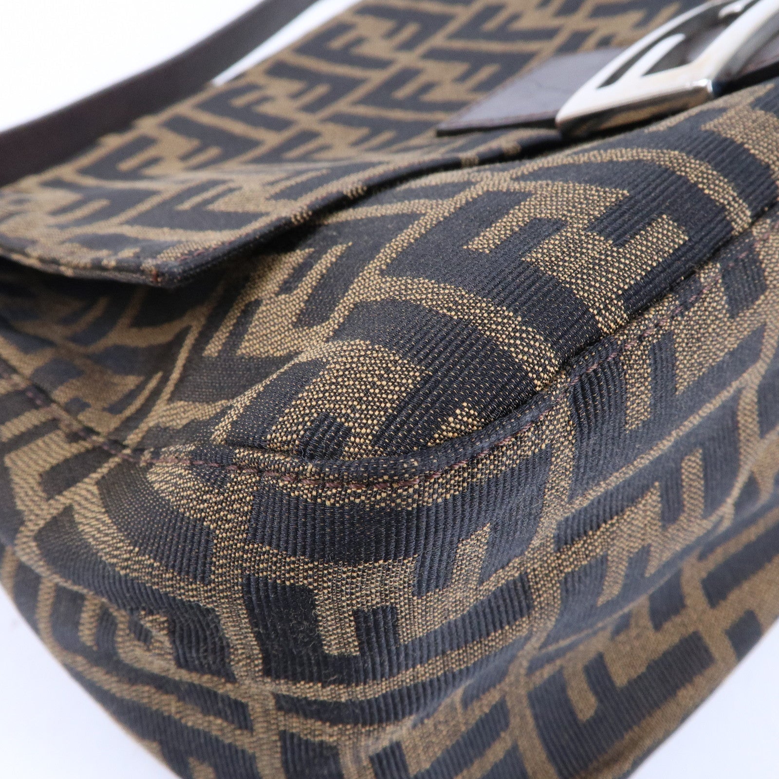 FENDI Zucca Mamma Baguette Canvas Leather Shoulder Bag 26325
