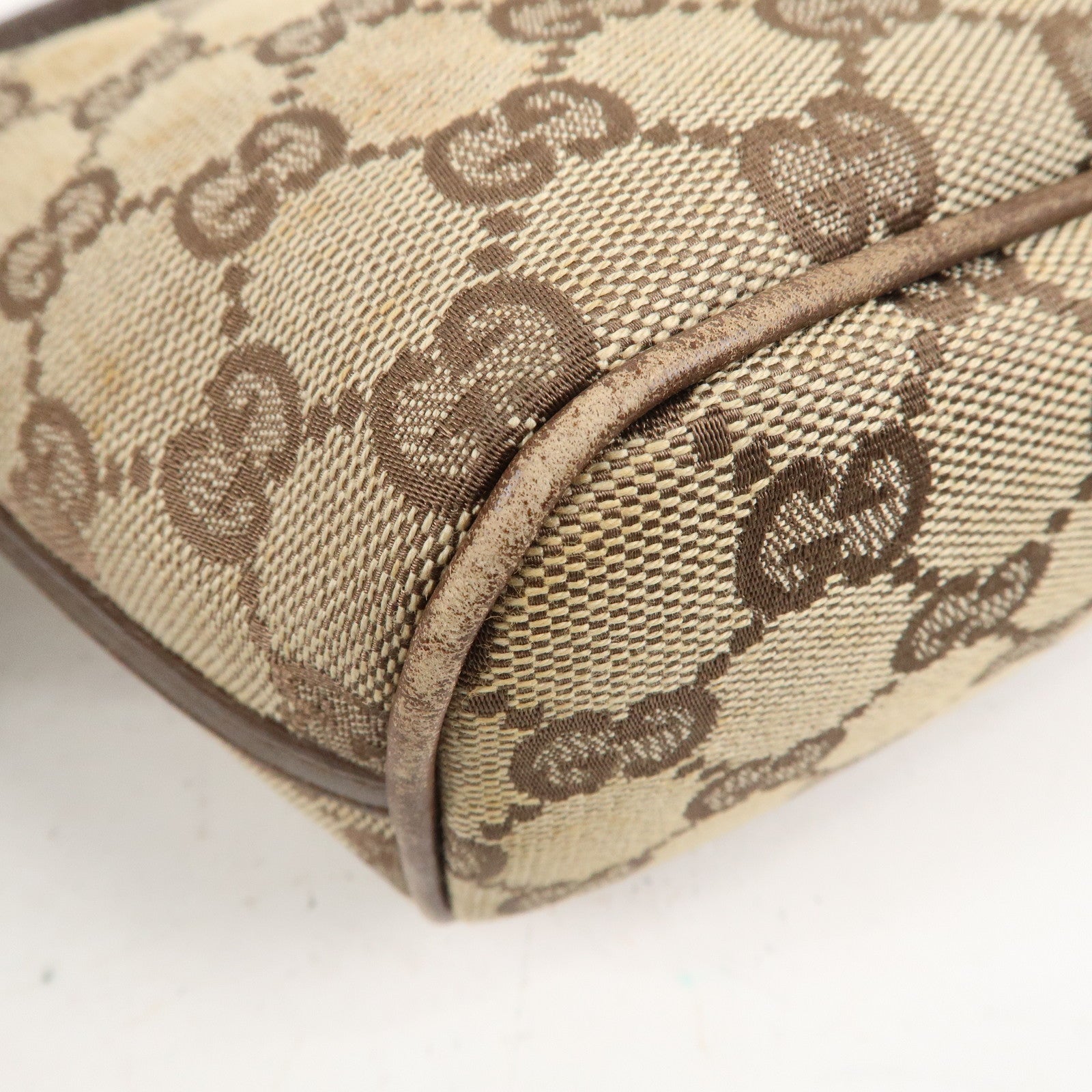 GUCCI Set of 2 Boat Bag GG Canvas Leather Pouch Hand Bag 07198