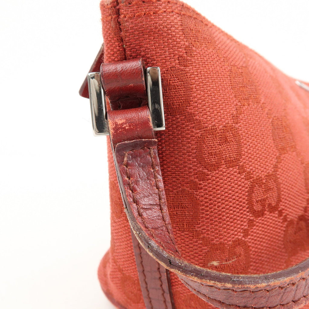 GUCCI Boat Bag GG Canvas Leather Hand Bag Pouch Red 07198