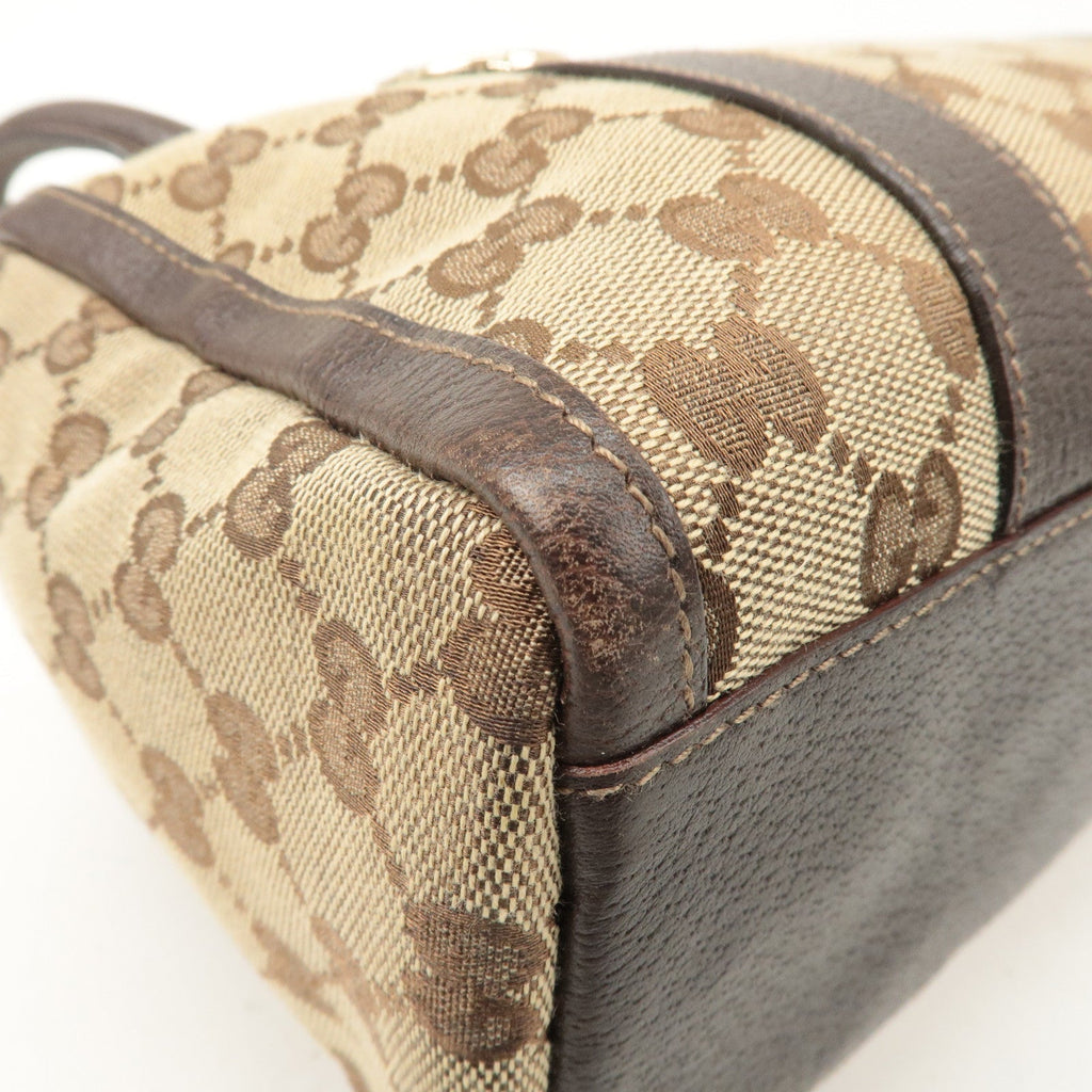 GUCCI Abbey GG Canvas Leather Boston Bag Beige Brown 130942
