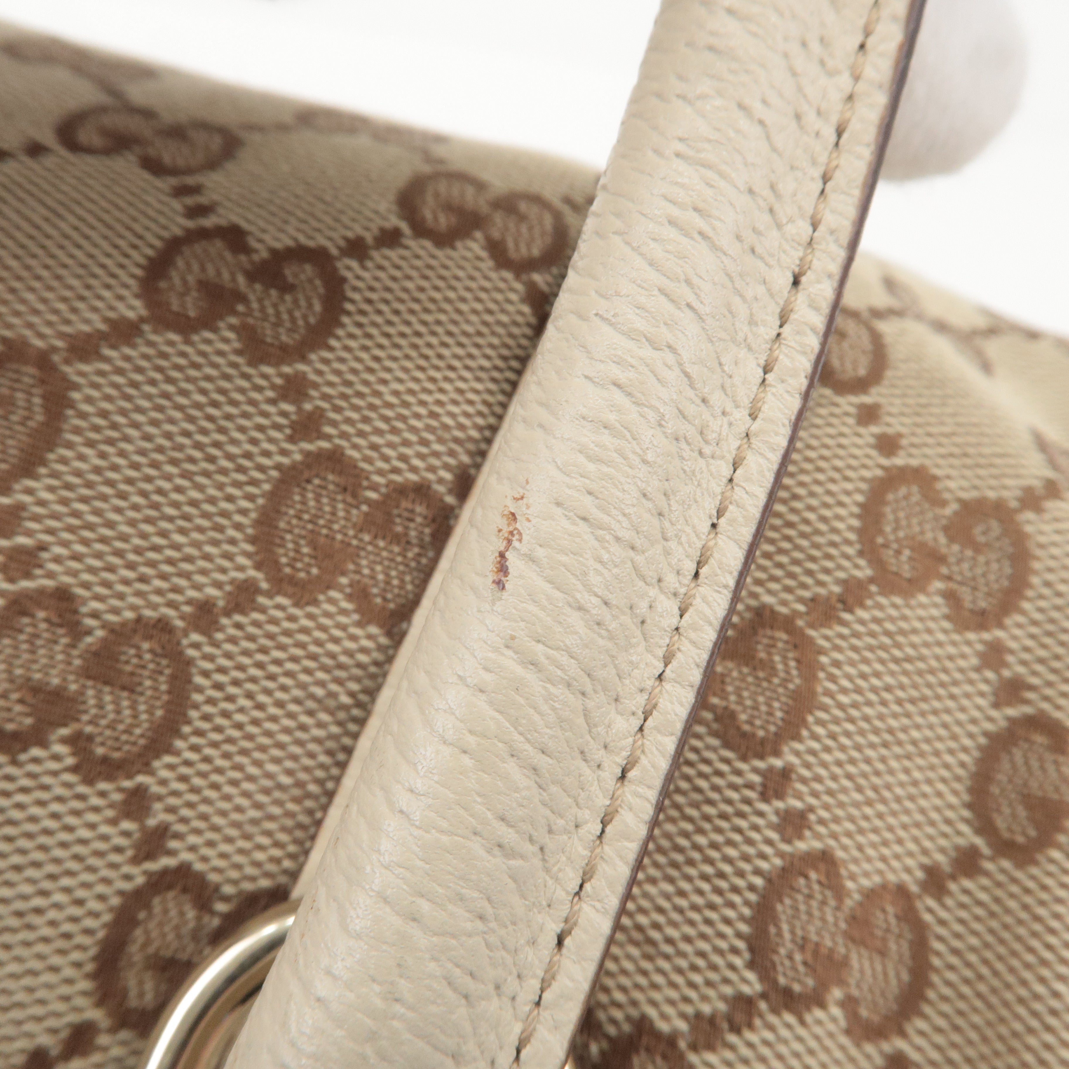 GUCCI Abbey GG Canvas Leather Boston Hand Bag Beige Ivory 130942