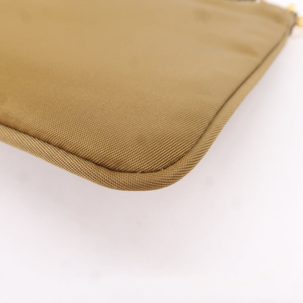Prada Logo Nylon Leather Clutch Bag Pouch Brown