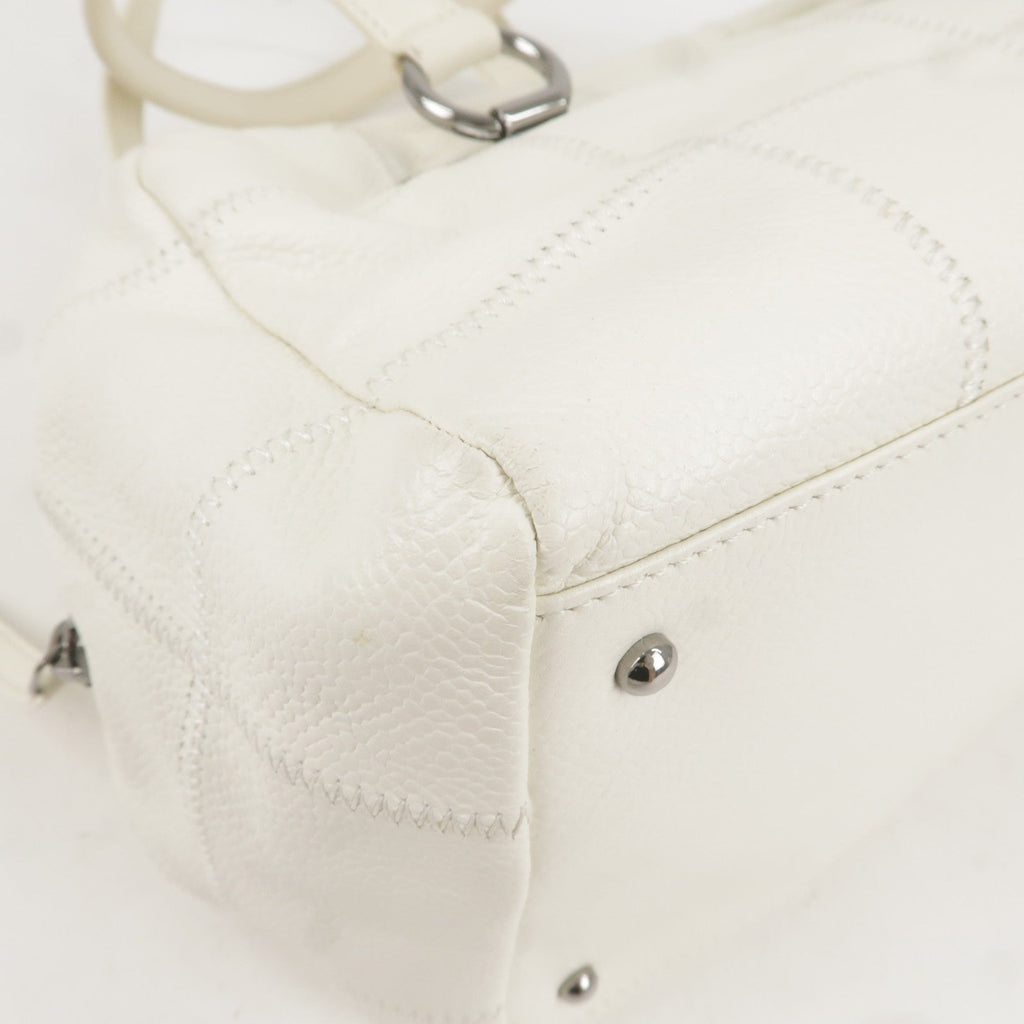 CHANEL Chocolate Bar Caviar Skin Mini Boston Bag White A26135