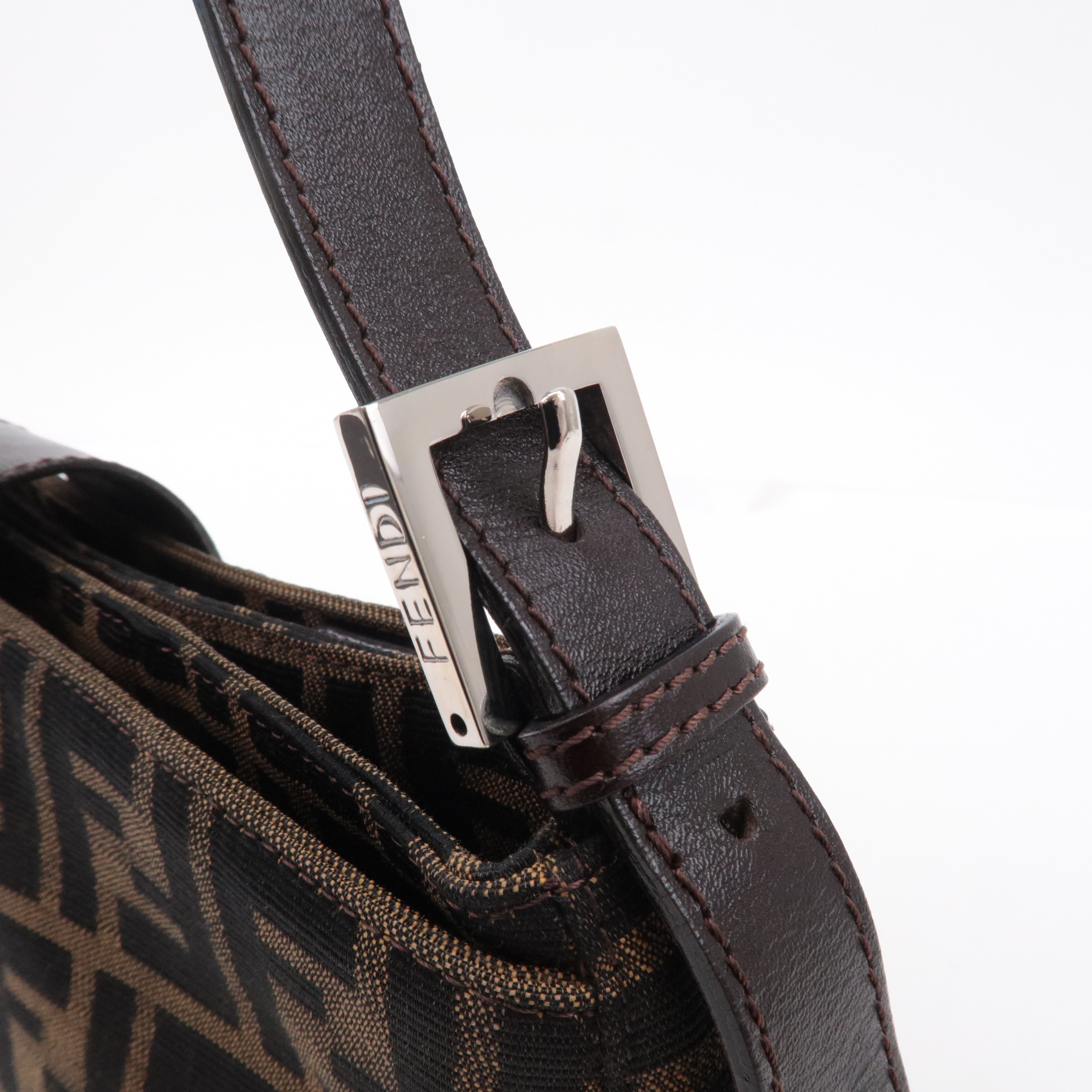 FENDI Zucca Canvas Leather Shoulder Bag Black Brown 26722