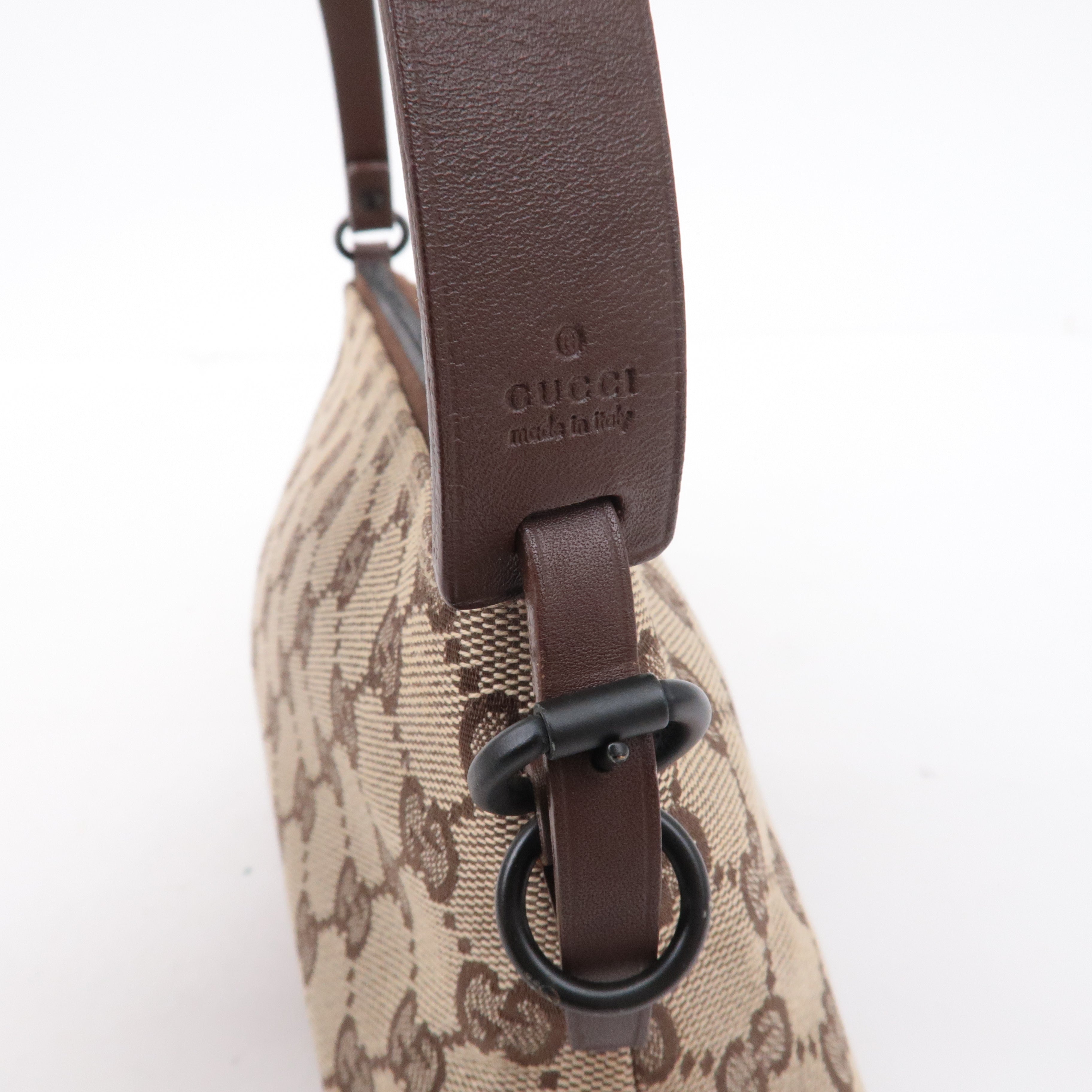 GUCCI GG Canvas Leather Hand Bag Pouch Beige Brown 103399