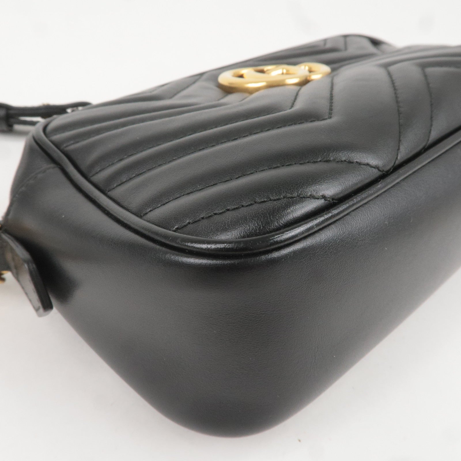GUCCI GG Marmont Leather Chain Shoulder Bag Black 447632
