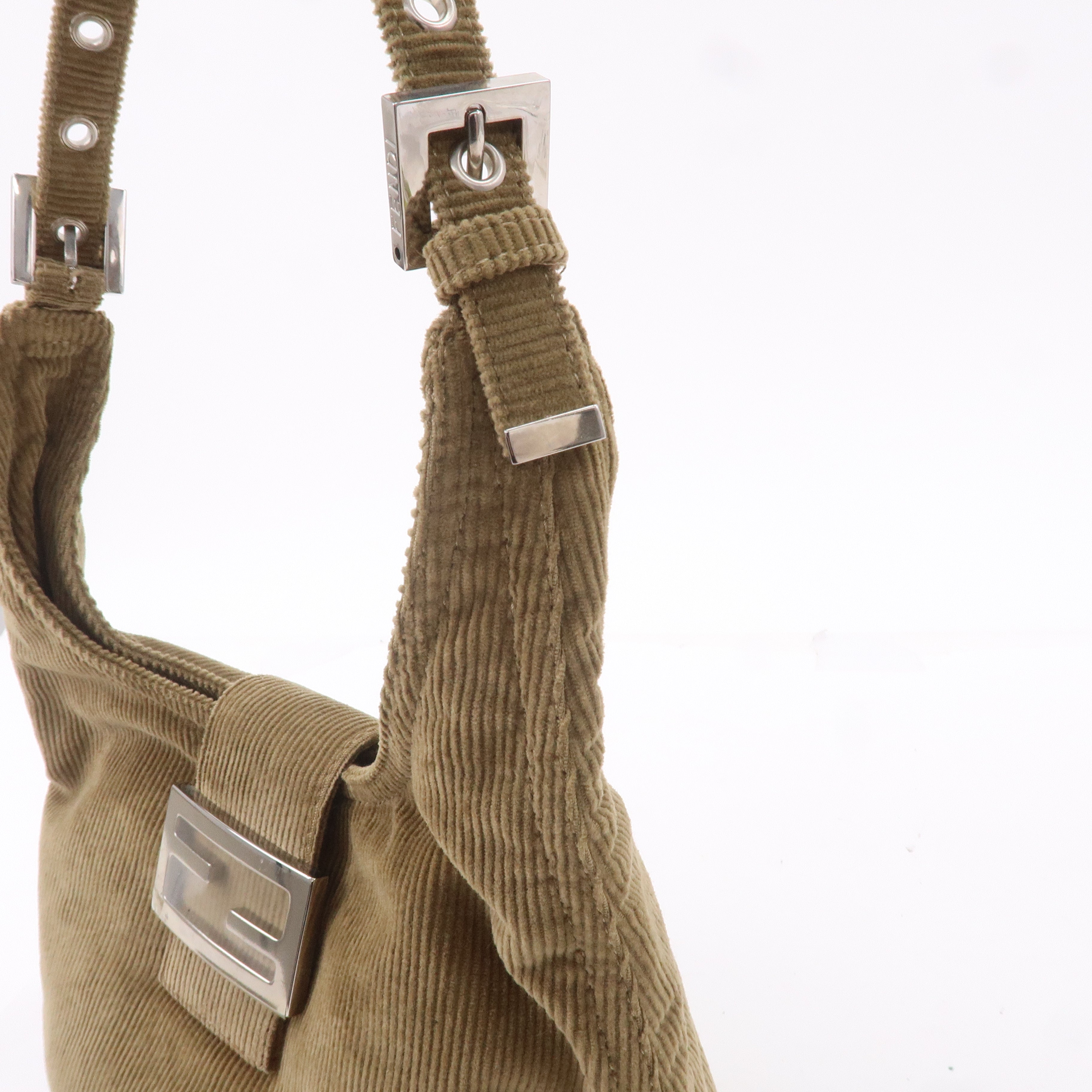 FENDI Corduroy Shoulder Bag Hand Bag Khaki Brown