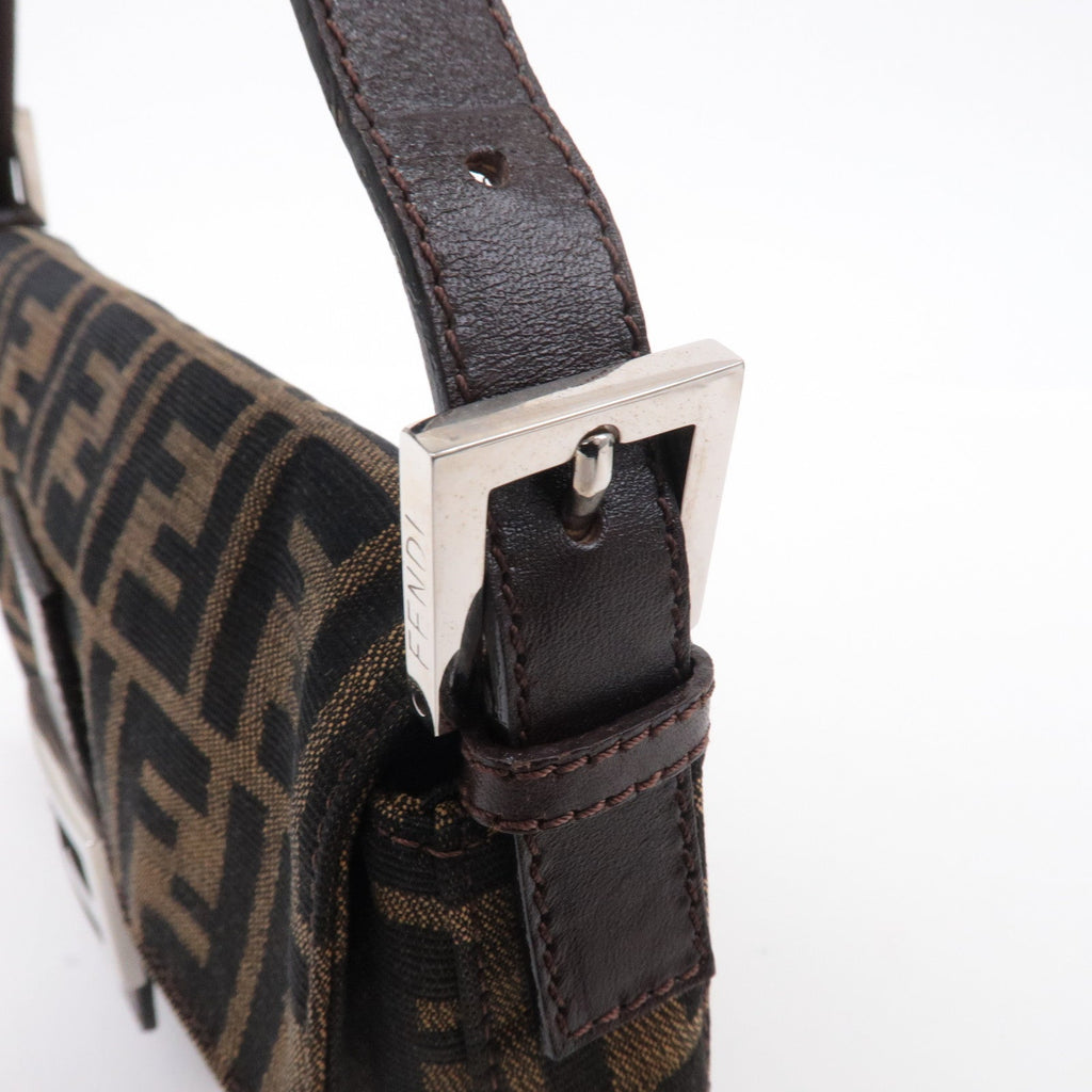 FENDI Mamma Baguette Zucca Canvas Leather Shoulder Bag Brown 26424