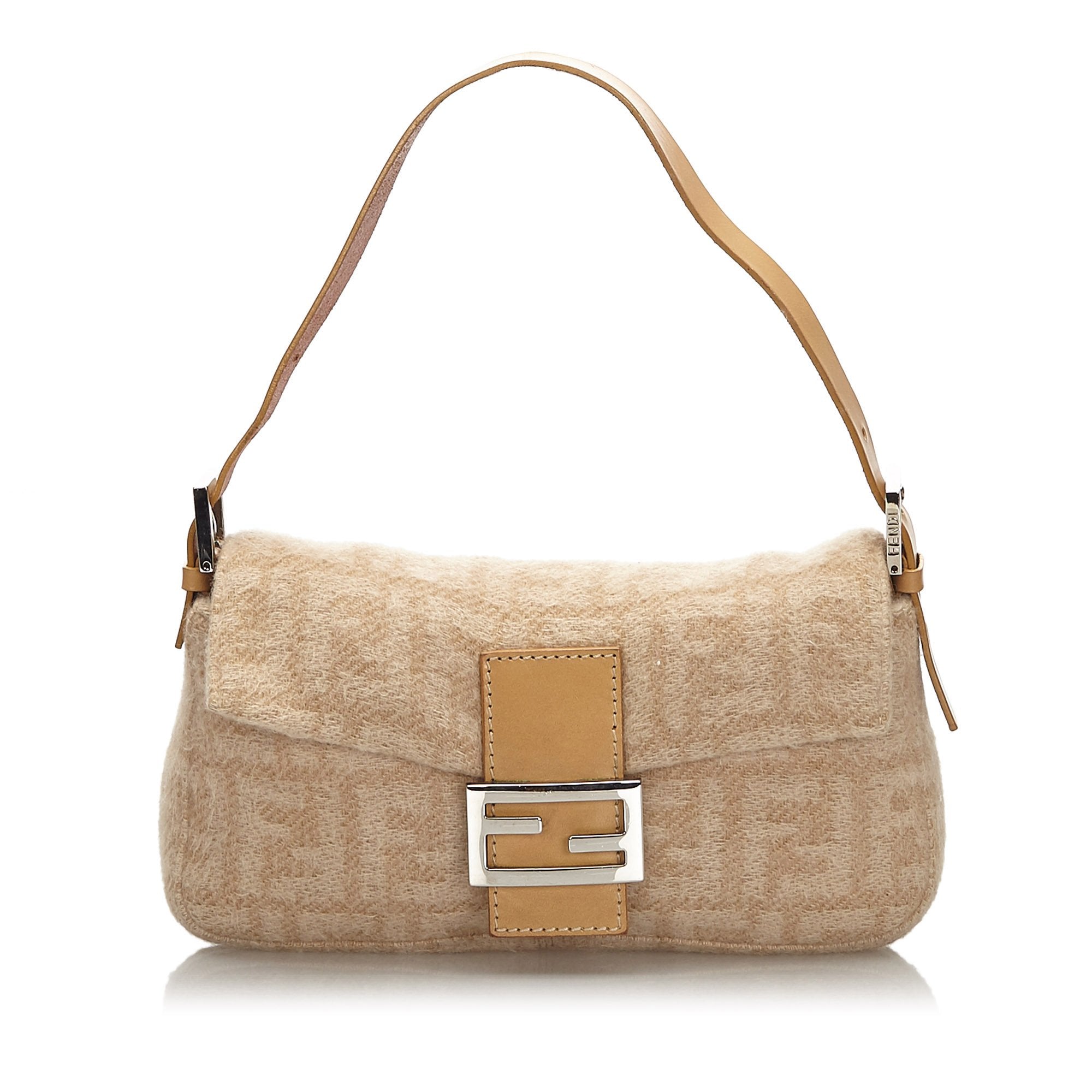 Pre-Loved Fendi Brown Beige Wool Fabric Zucca Mamma Baguette Italy