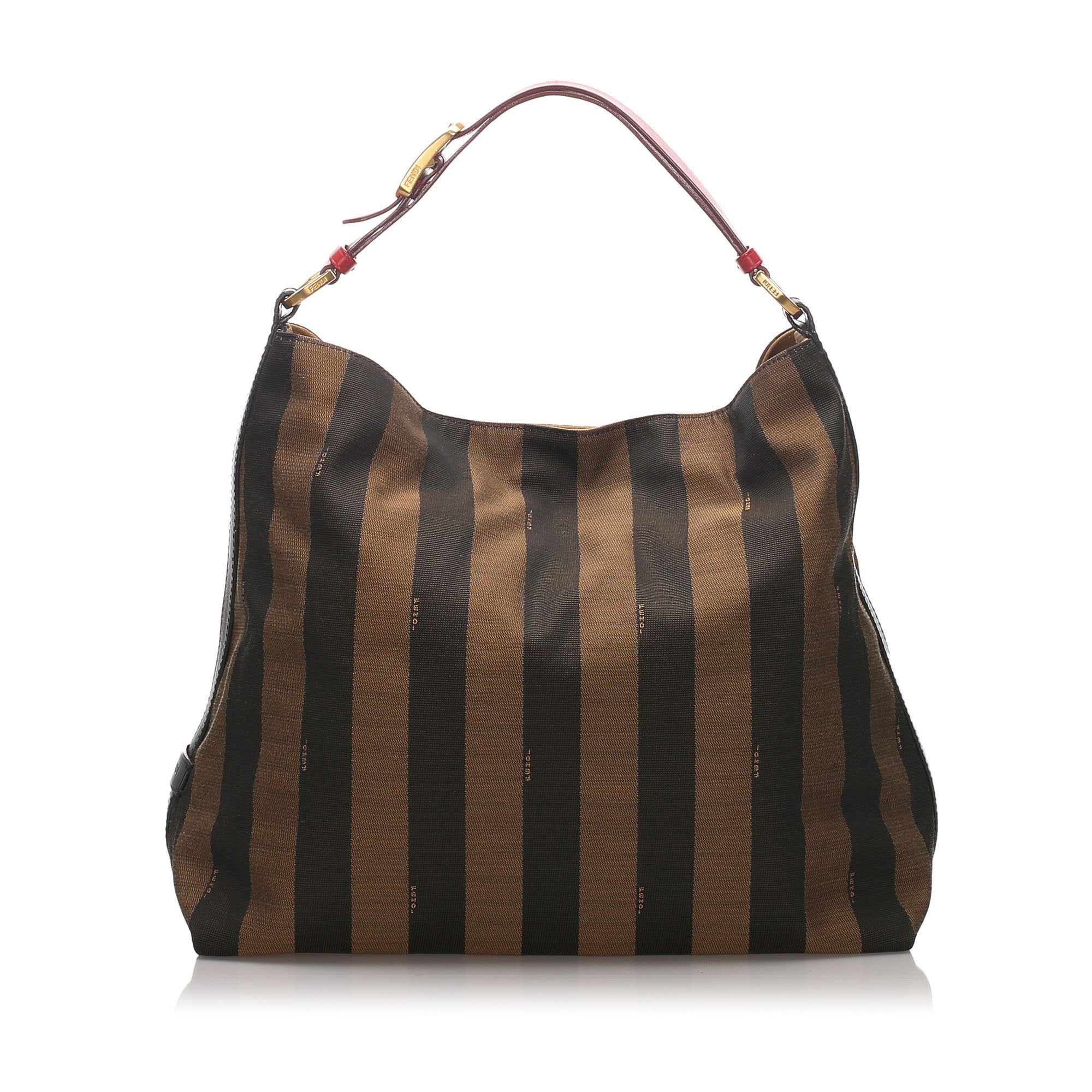 Pre-Loved Fendi Brown Nylon Fabric Pequin Shoulder Bag Italy
