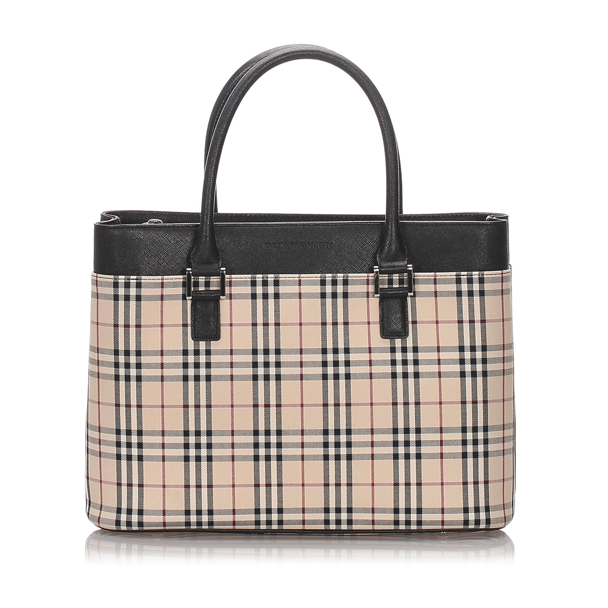 Pre-Loved Burberry Brown Beige Canvas Fabric House Check Tote Bag United Kingdom