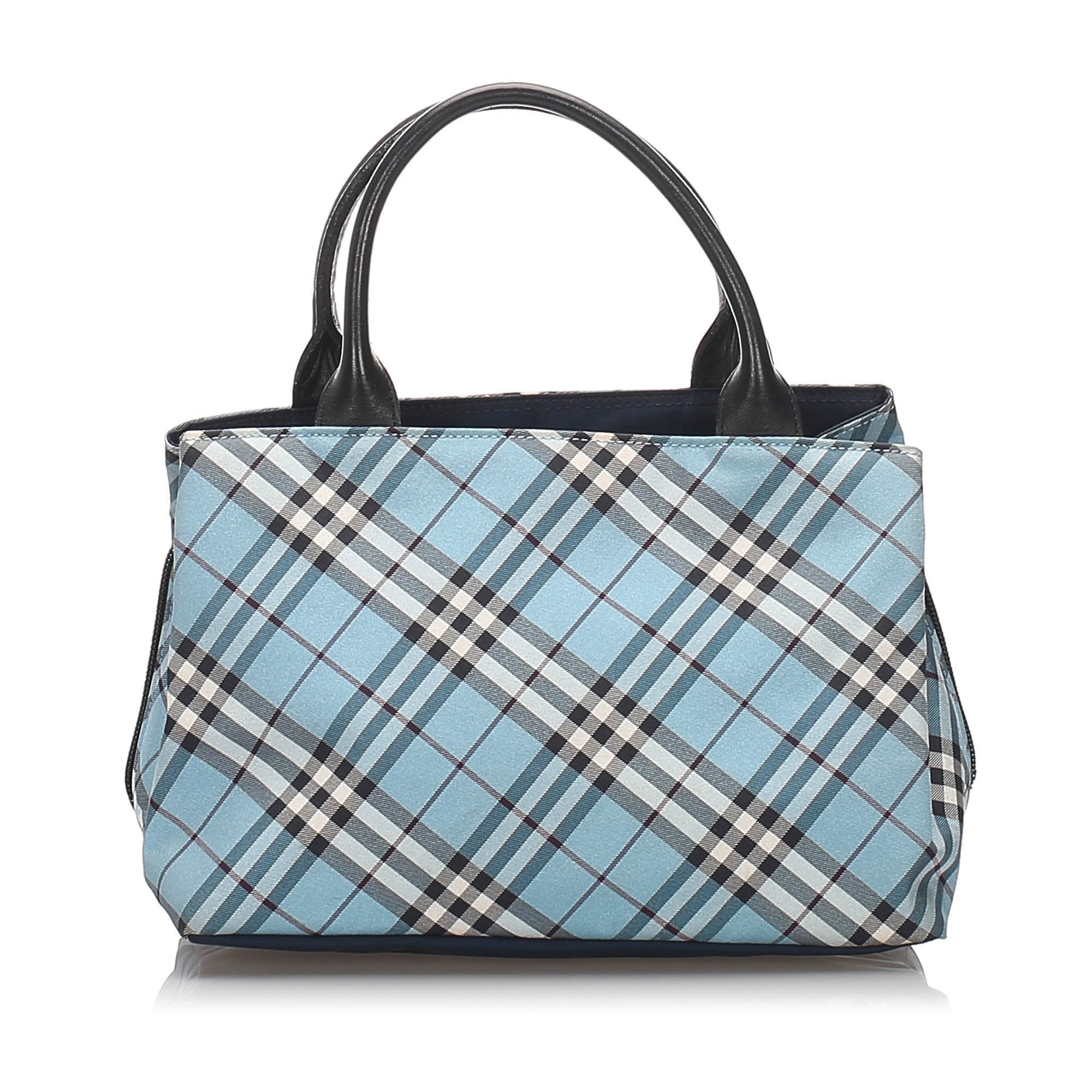 Pre-Loved Burberry Blue Canvas Fabric Plaid Handbag United Kingdom