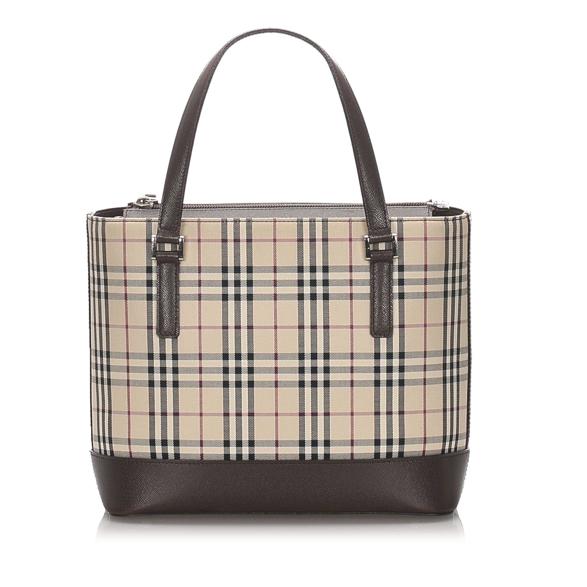 Pre-Loved Burberry Brown Beige Canvas Fabric House Check Handbag United Kingdom