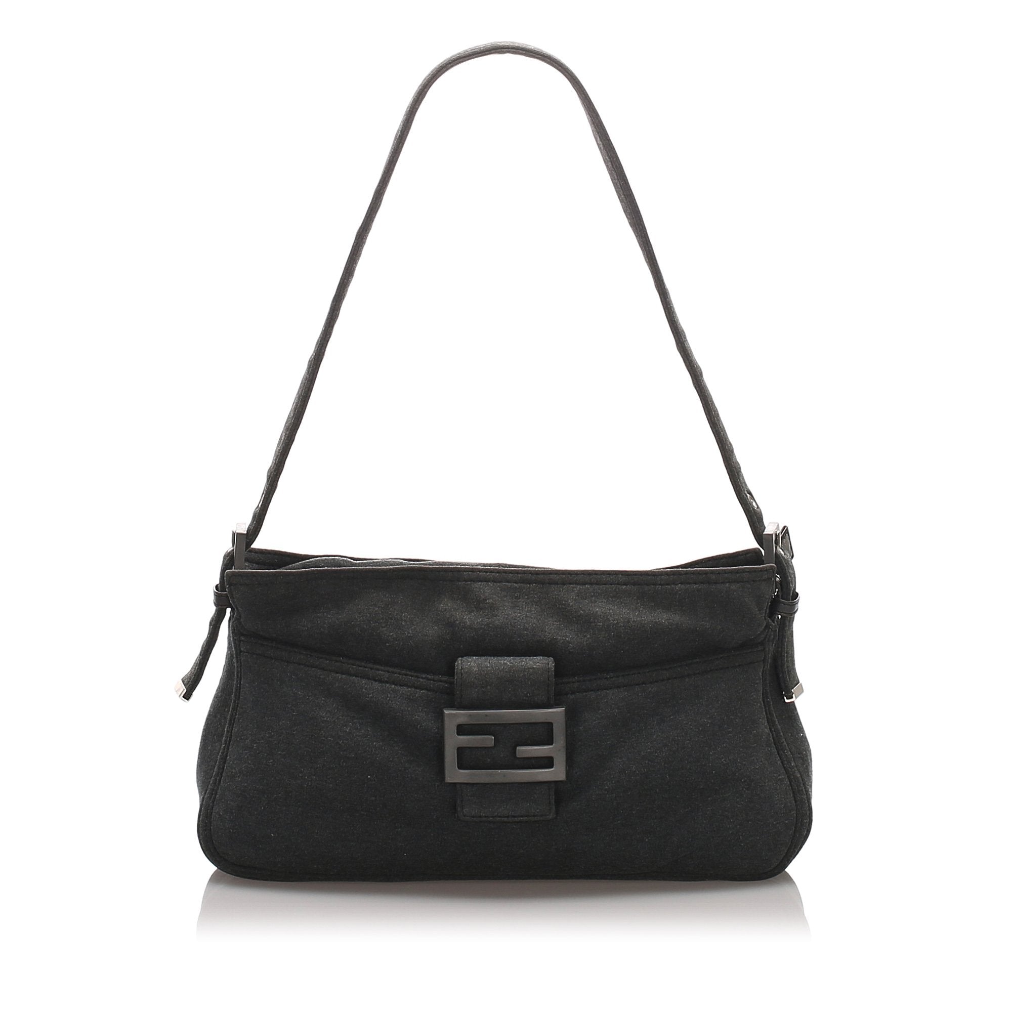 Pre-Loved Fendi Gray Dark Cotton Fabric Baguette Italy