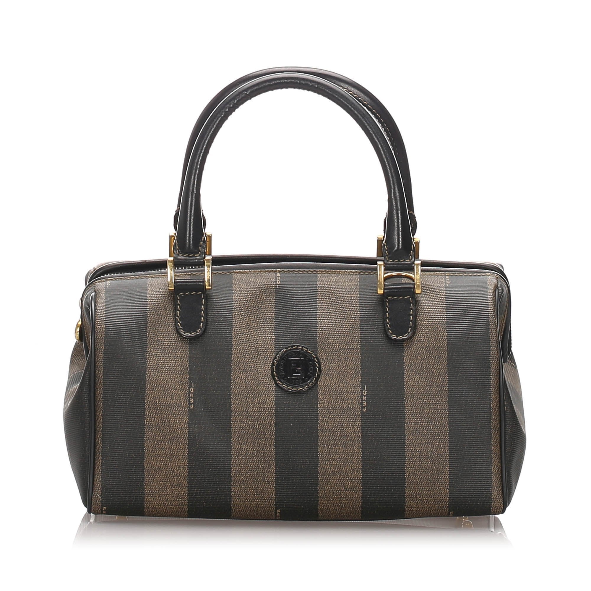 Pre-Loved Fendi Brown PVC Plastic Mini Pequin Boston Bag Italy