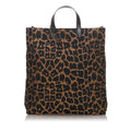 Pre-Loved Fendi Brown Dark Canvas Fabric Leopard Print Handbag Italy