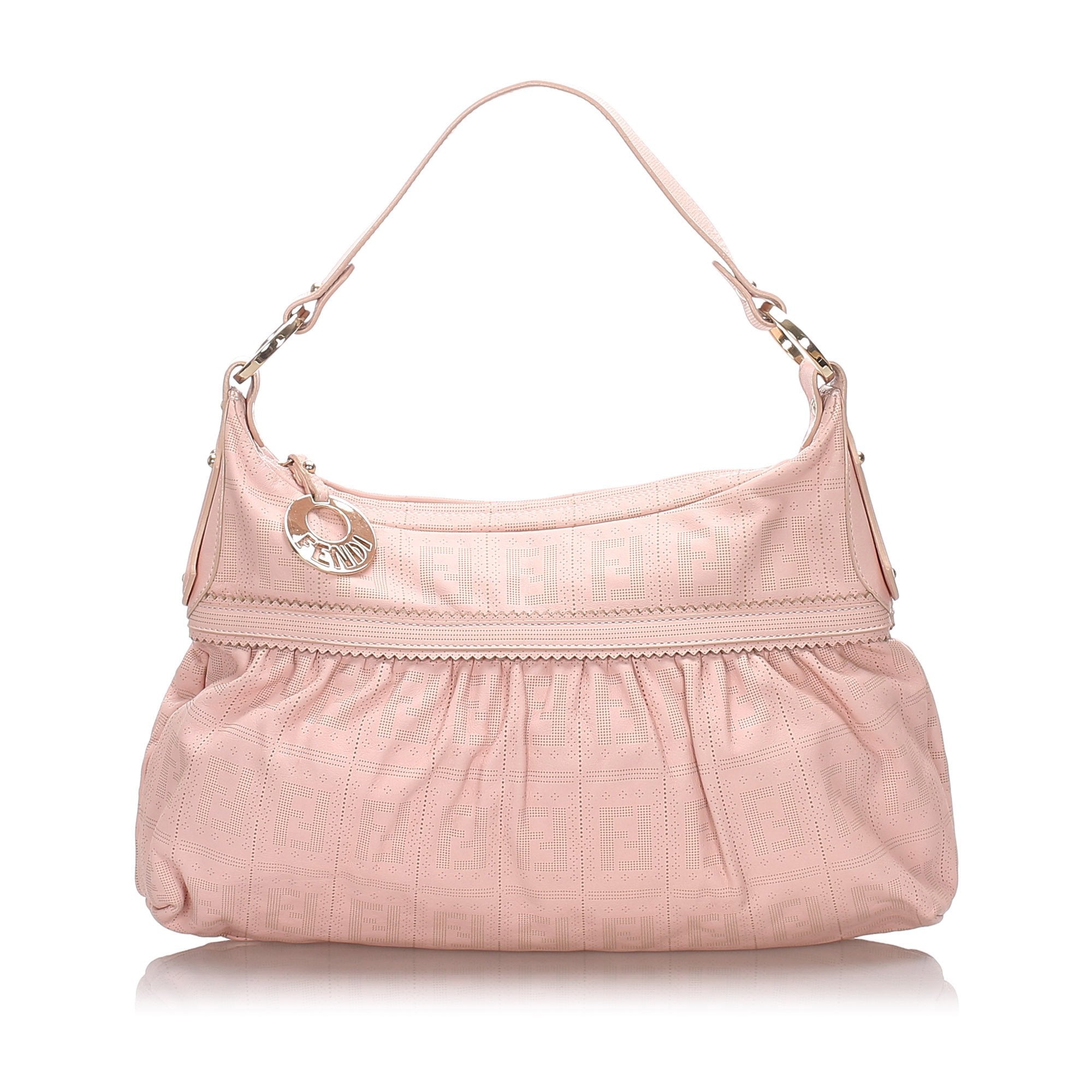 Pre-Loved Fendi Pink Calf Leather Zucca Perforated Chef Shoulder Bag Italy
