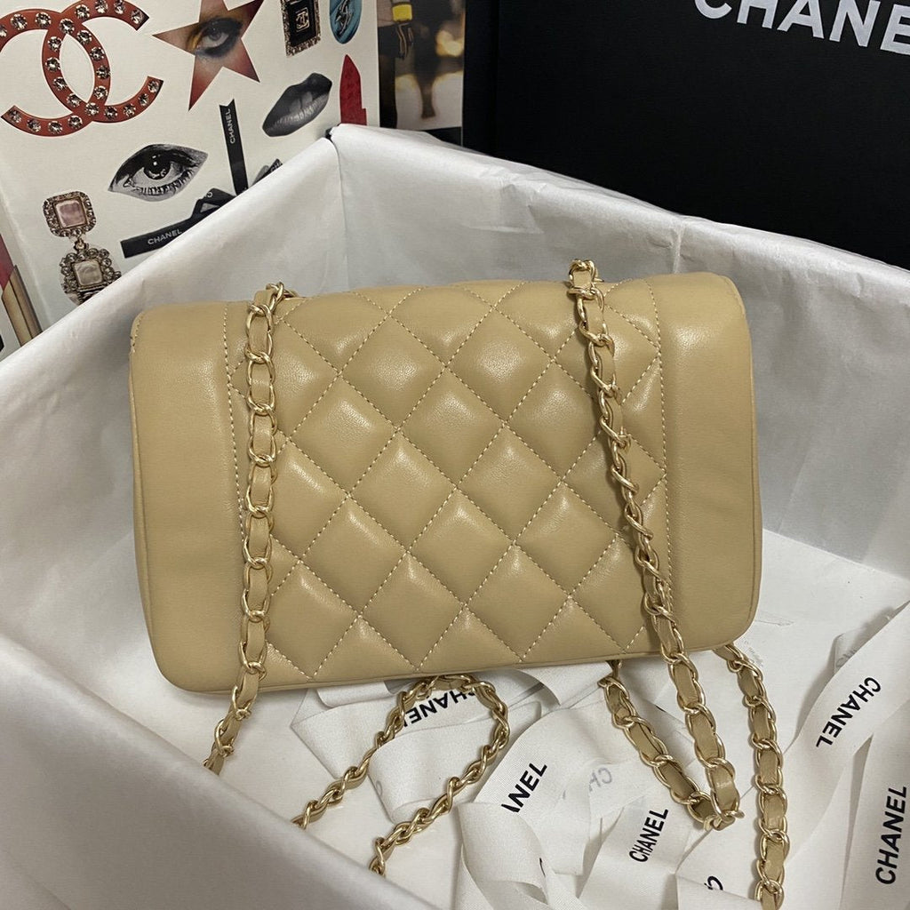 Chanel Quilted Gold Beige Flap Bag
