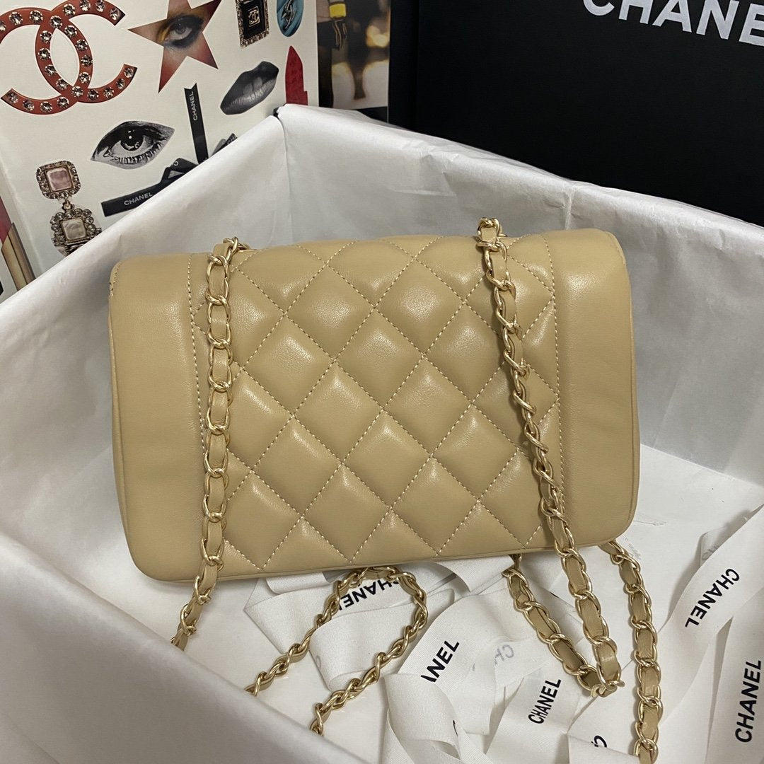 Chanel Quilted Gold Beige Flap Bag