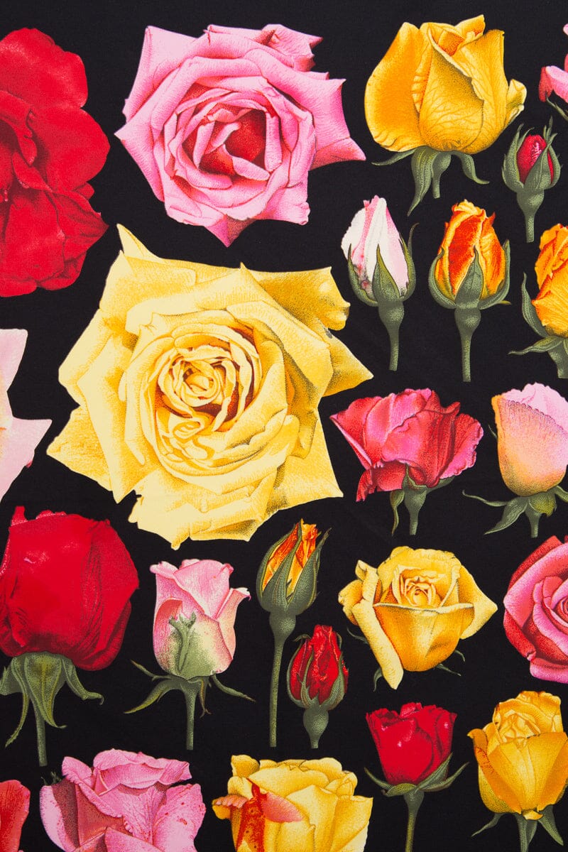 Gucci Rose Print Black Silk Scarf