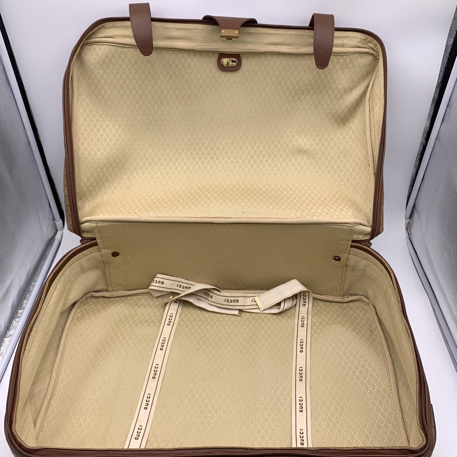 Gucci Vintage Beige Monogram Canvas Suitcase Travel Bag