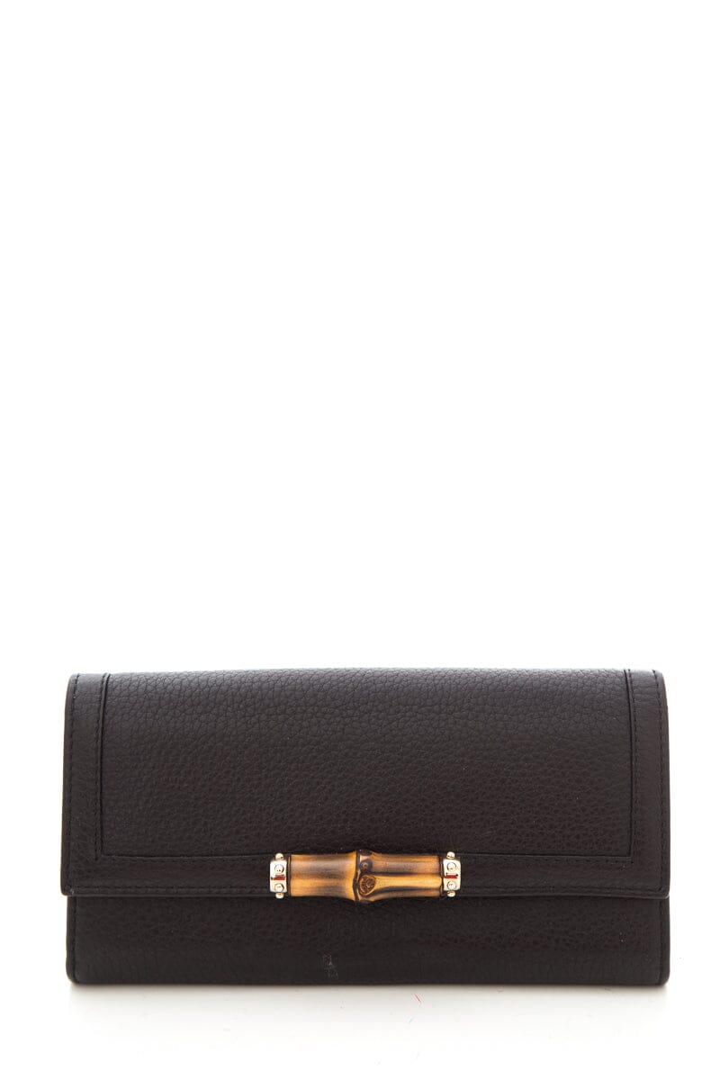 Gucci Black Tri-Fold Bamboo Leather Wallet