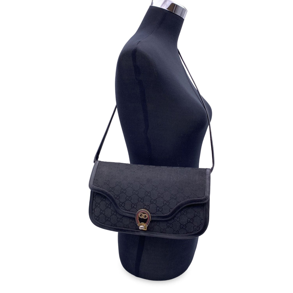 Gucci Vintage Black Monogram Canvas Convertible Shoulder Bag