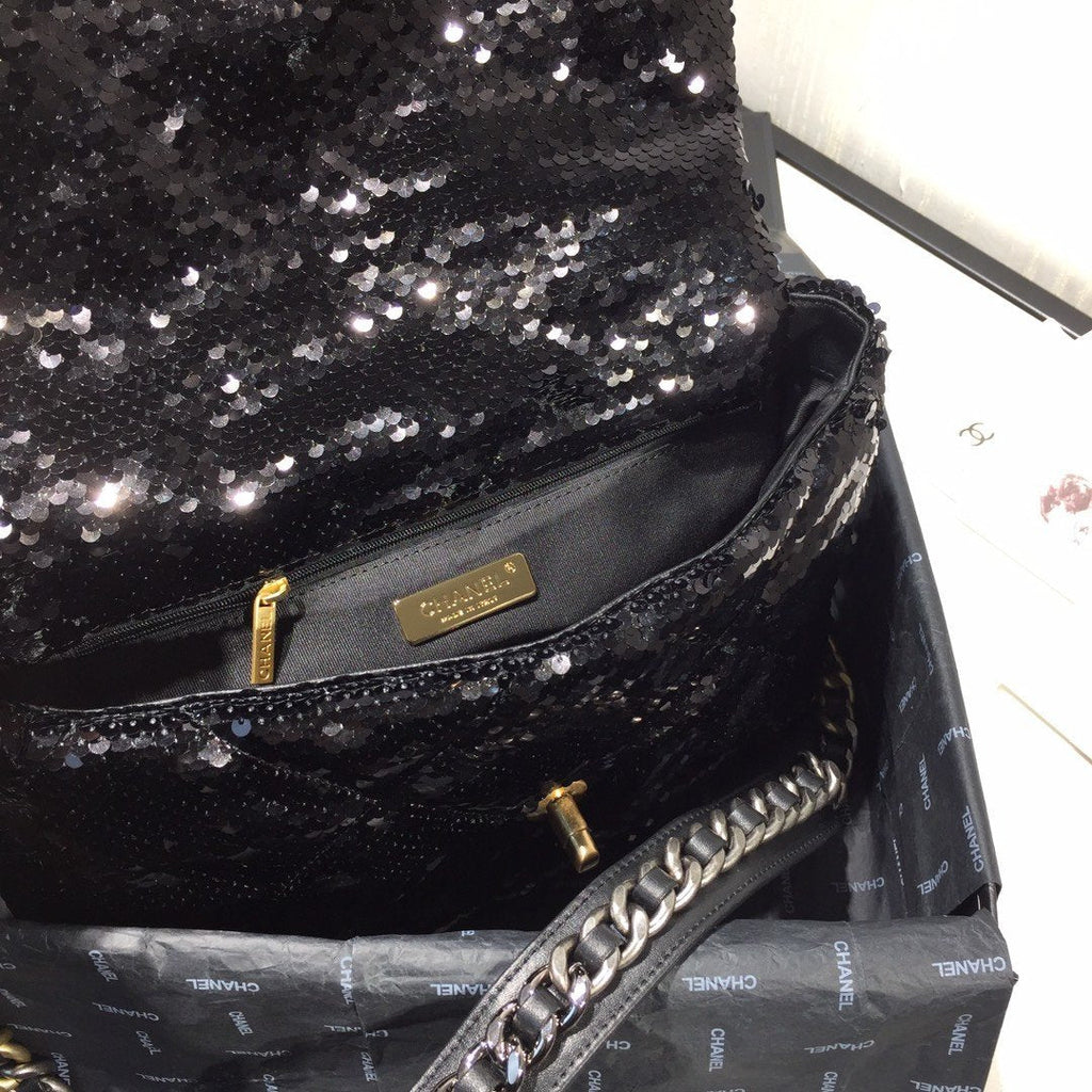 Chanel sequin 19 Flap Bag Black