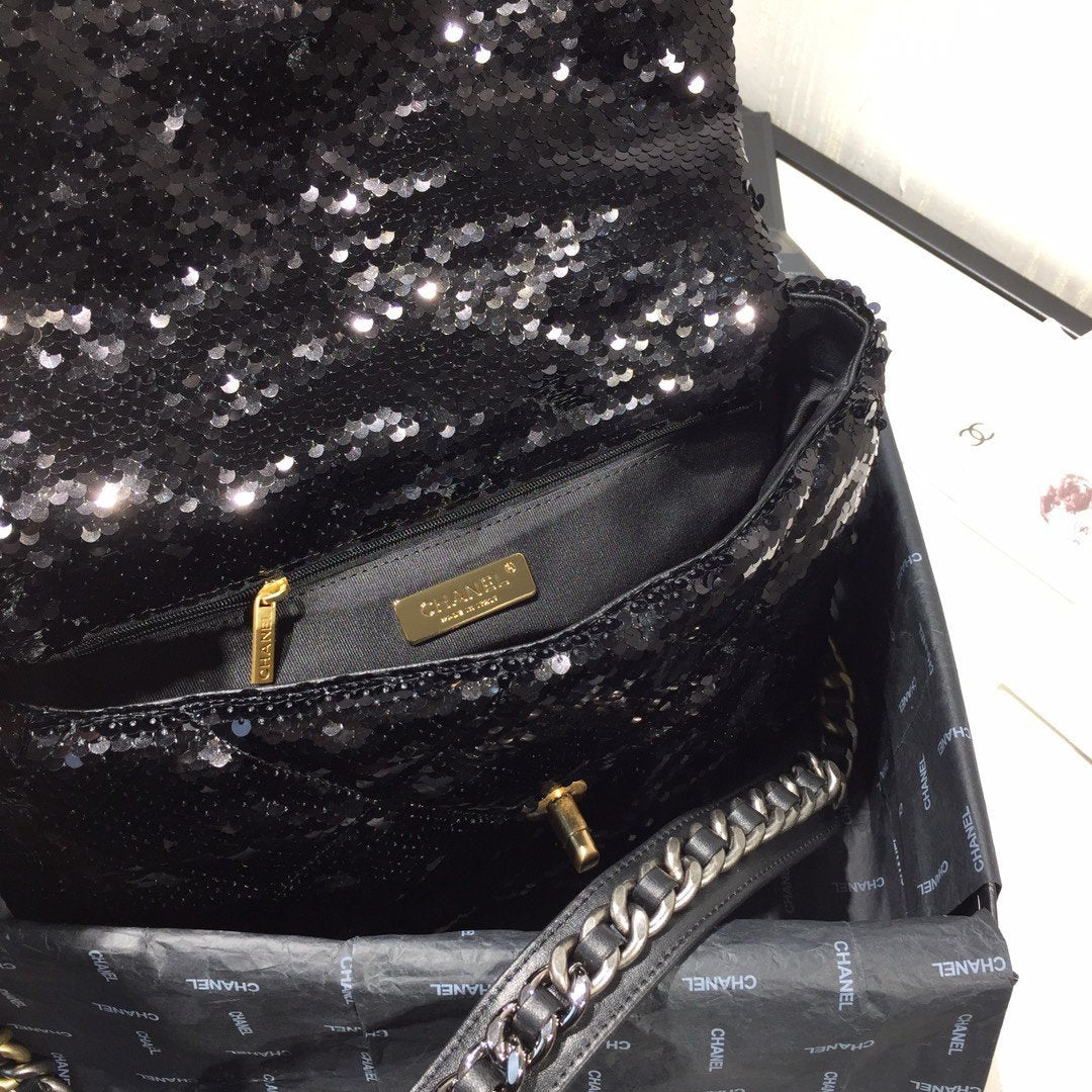 Chanel sequin 19 Flap Bag Black