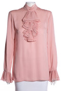 Gucci 2016 Ruffle Front Pink Silk Crepe Blouse SZ 44