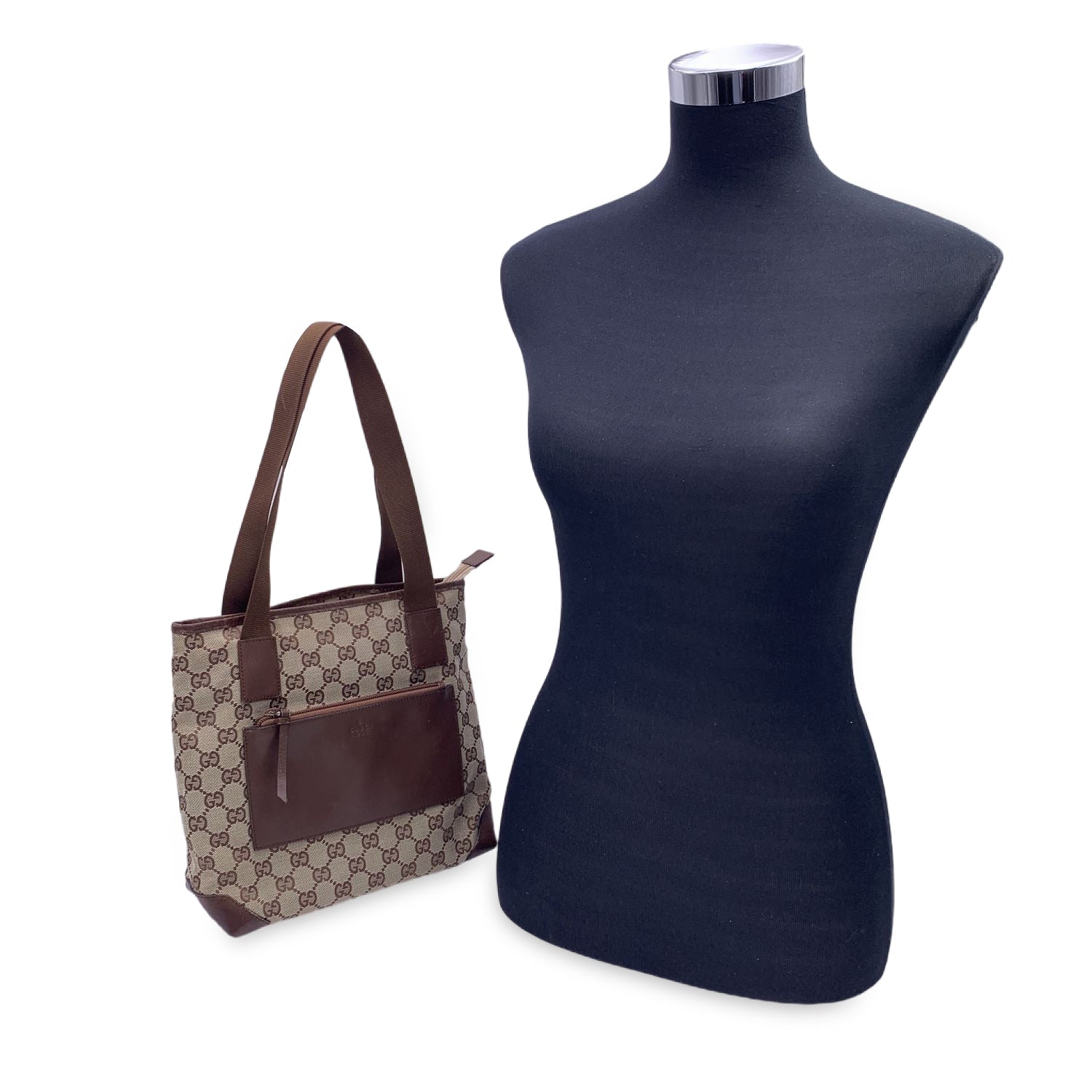 Gucci Vintage Brown Monogram Canvas Front Pocket Tote Bag
