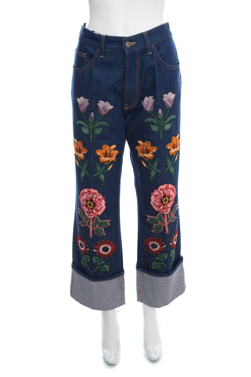 Gucci Denim Floral Patch Jeans SZ 34
