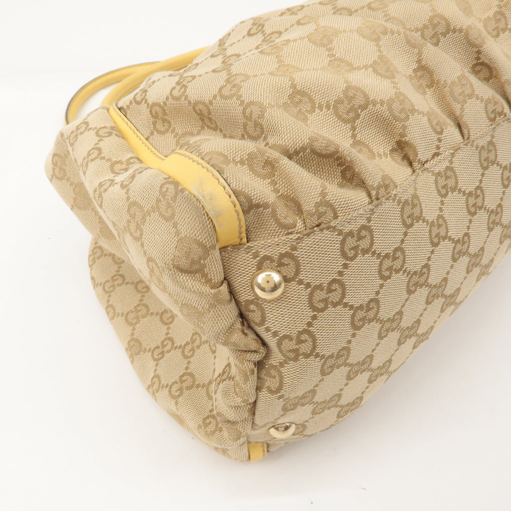 GUCCI Abbey GG Canvas Leather Shoulder Bag Beige Yellow 189835