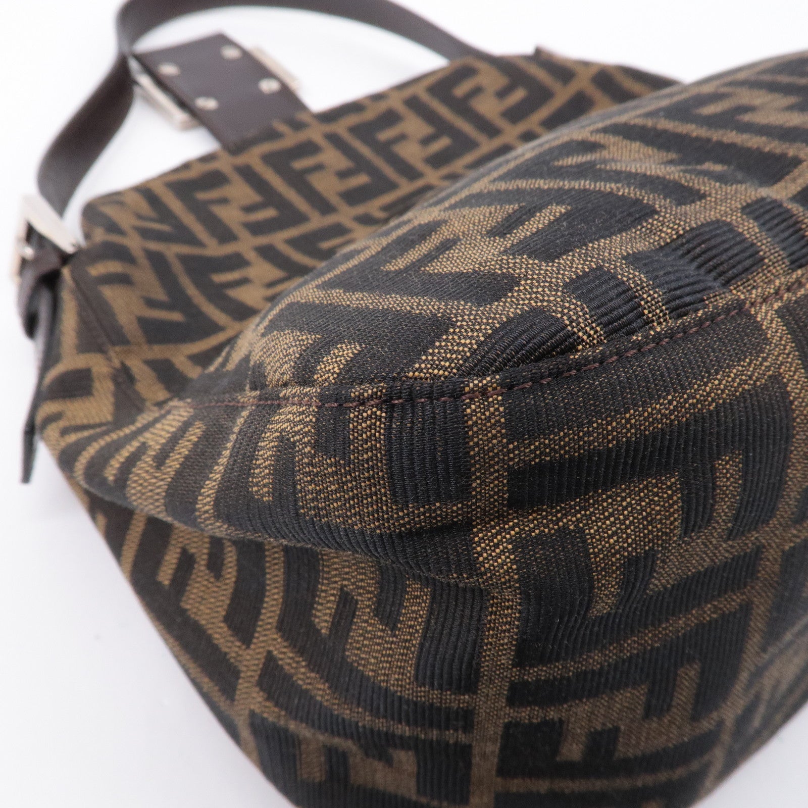 FENDI Zucca Canvas Leather Shoulder Bag Brown Black 26426