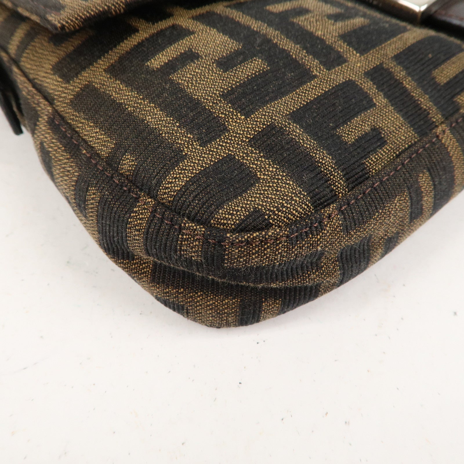FENDI Zucca Mamma Baguette Canvas Leather Shoulder Bag 26424