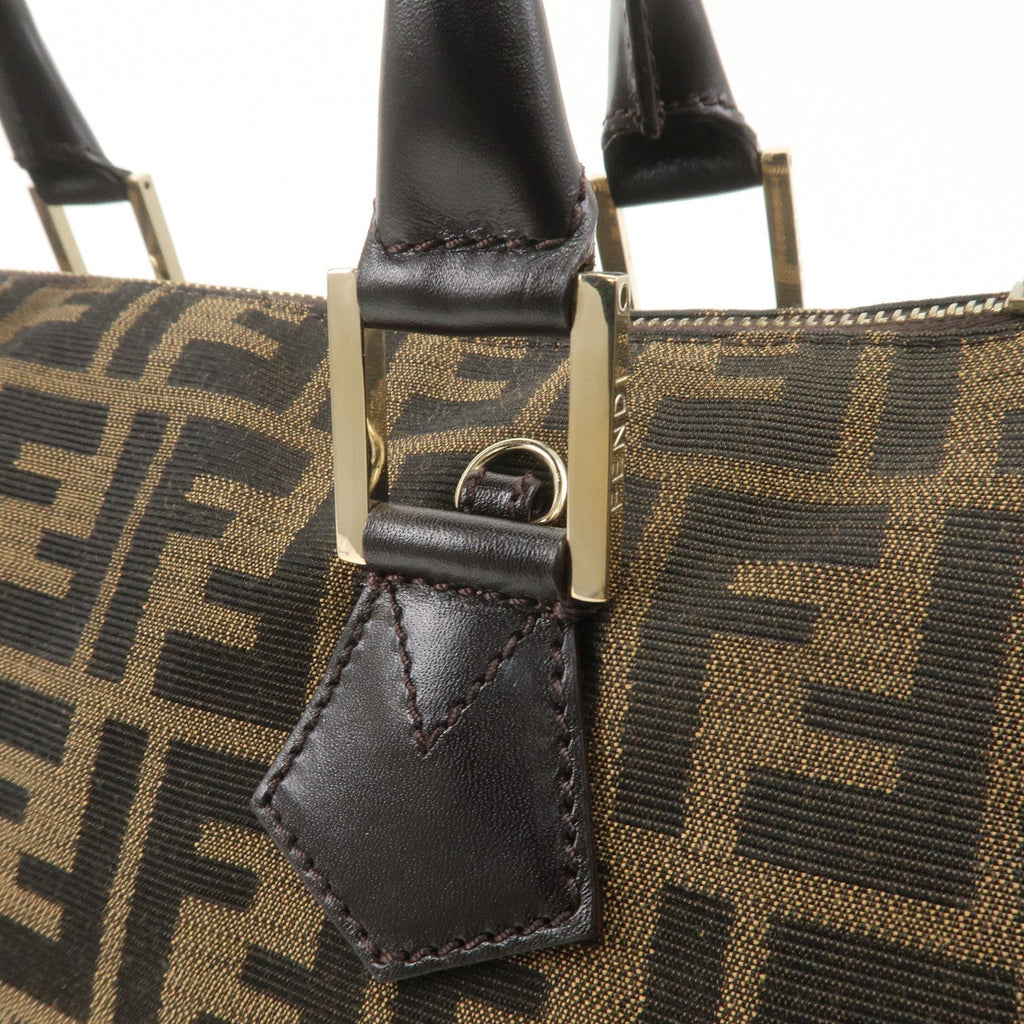 FENDI Zucca Canvas Leather Mini Boston Bag Black Brown 8BL104