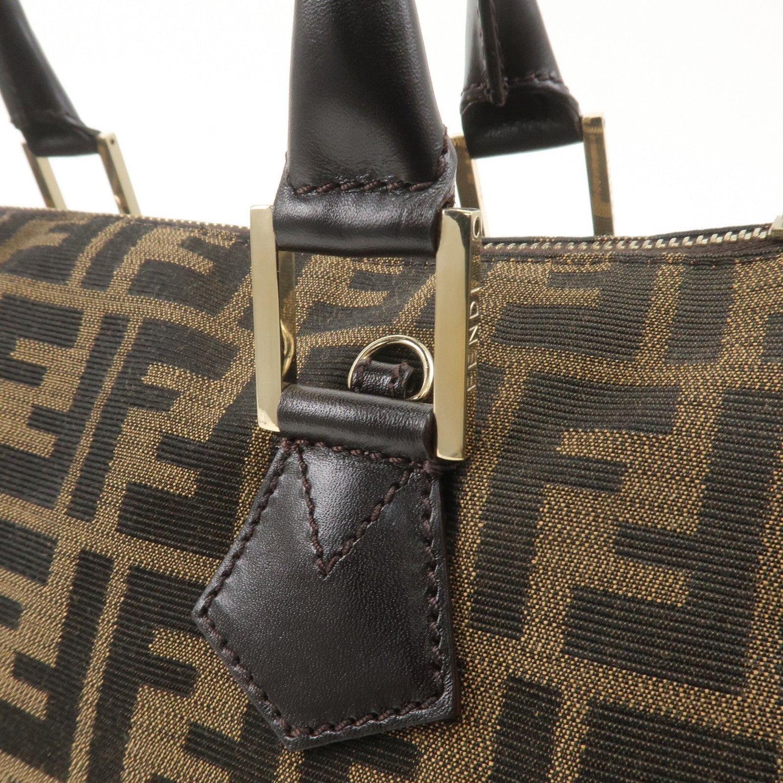 FENDI Zucca Canvas Leather Mini Boston Bag Black Brown 8BL104