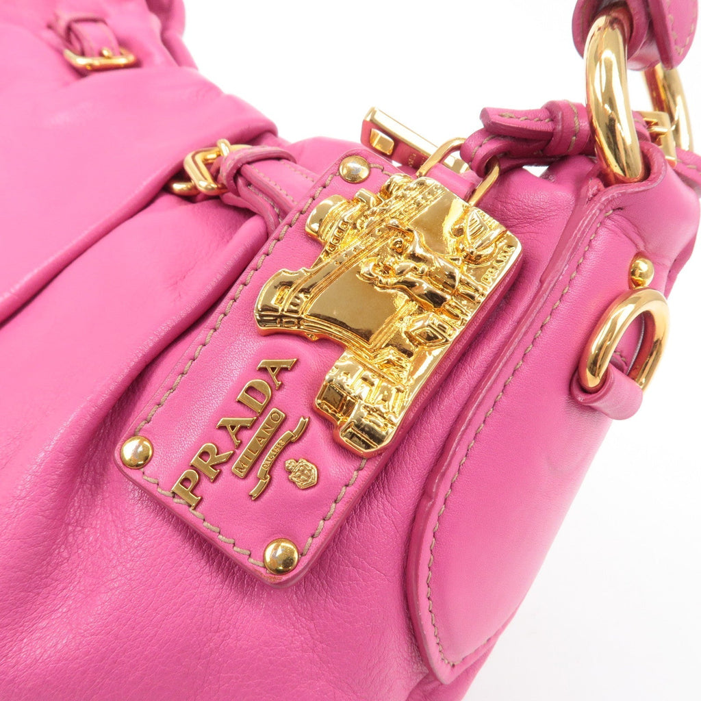 Prada Leather Shoulder Bag Hand Bag Pink Gold BR3795