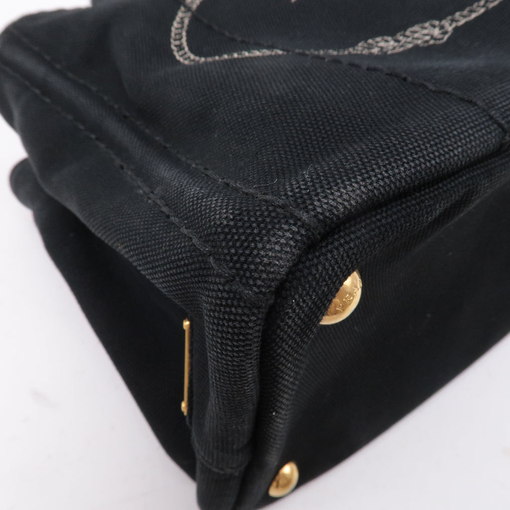 Prada Canapa Mini Canvas Tote Bag Hand Bag Black