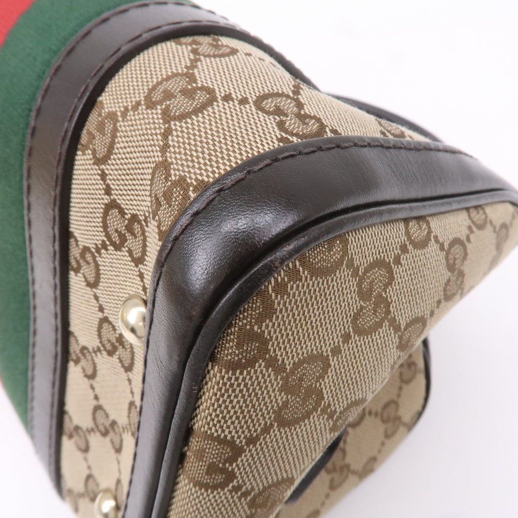 GUCCI Sherry GG Canvas Leather Boston Bag Beige Brown 269876