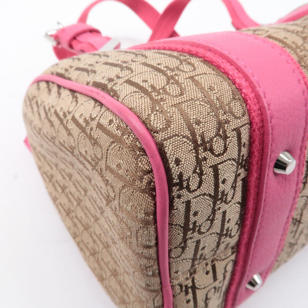 Christian Dior Trotter Canvas Leather Boston Bag Beige Pink