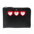 Fendi Bag Heart Stud Black Leather Flat Pouch