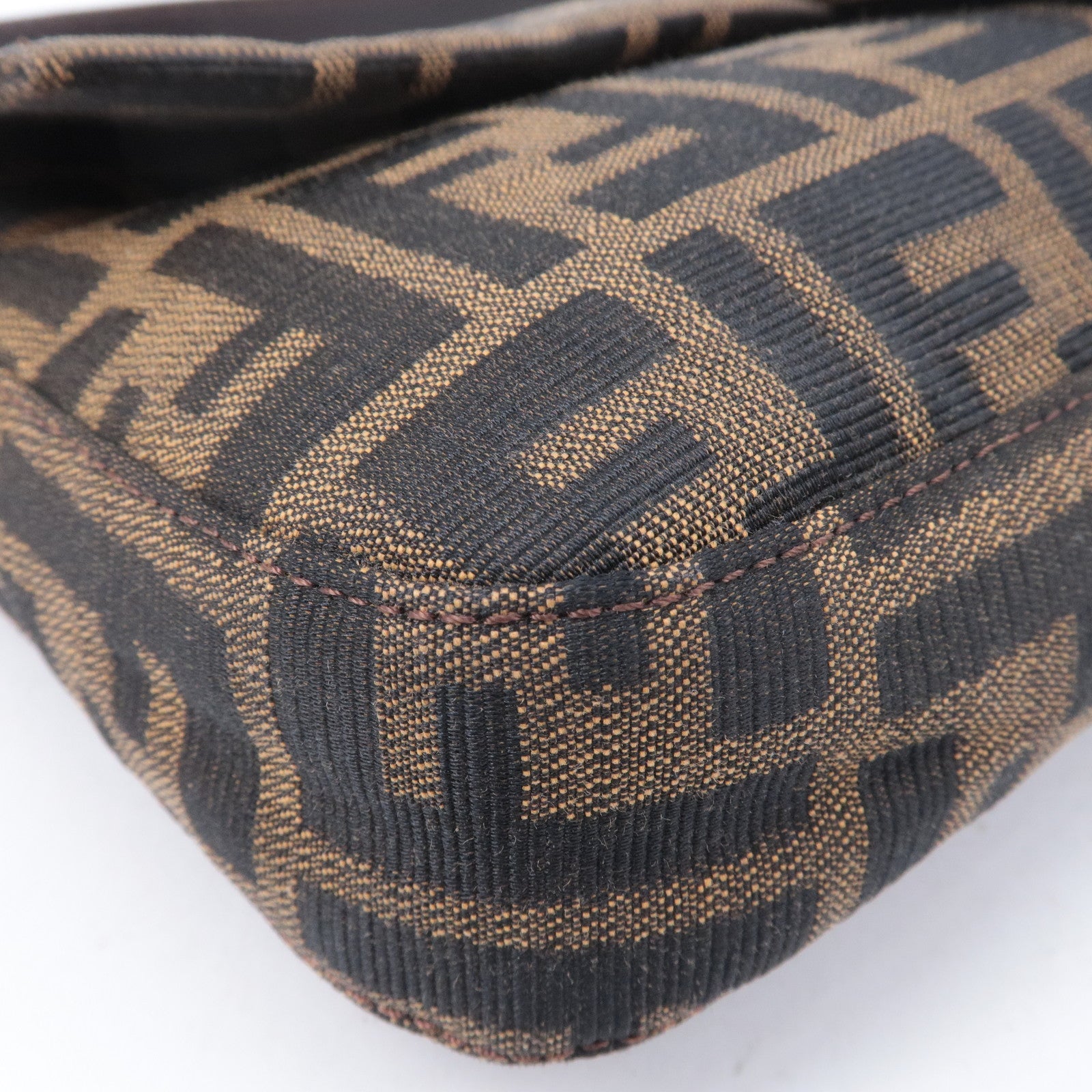 FENDI Mamma Baguette Zucca Canvas Leather Shoulder Bag Brown 26424