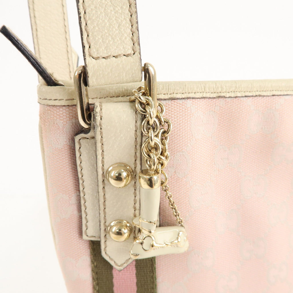 GUCCI Sherry GG Canvas Leather Shoulder Bag Pink White 144388